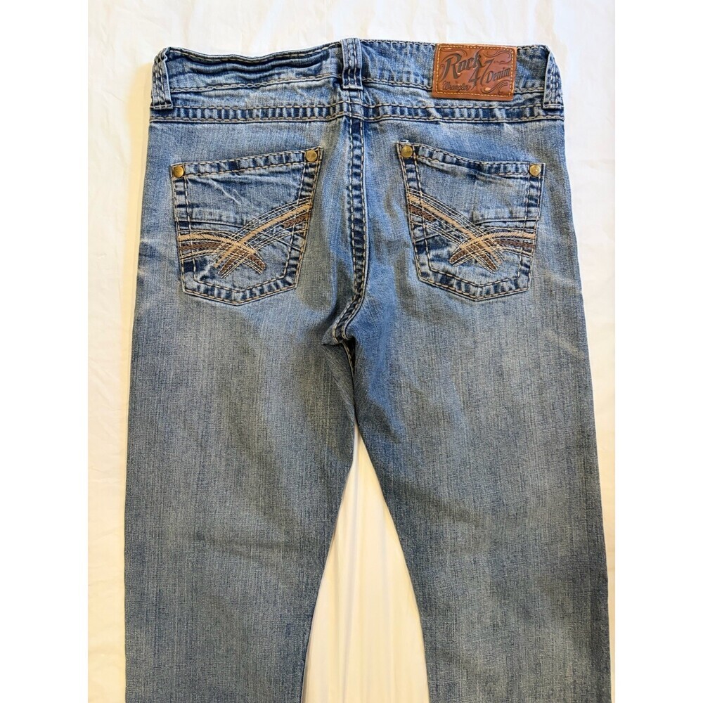 Rock 47 Denim  Wrangler Jeans Men's 34x33.5 Blue Med Wash Slim Straight - Picture 6 of 9